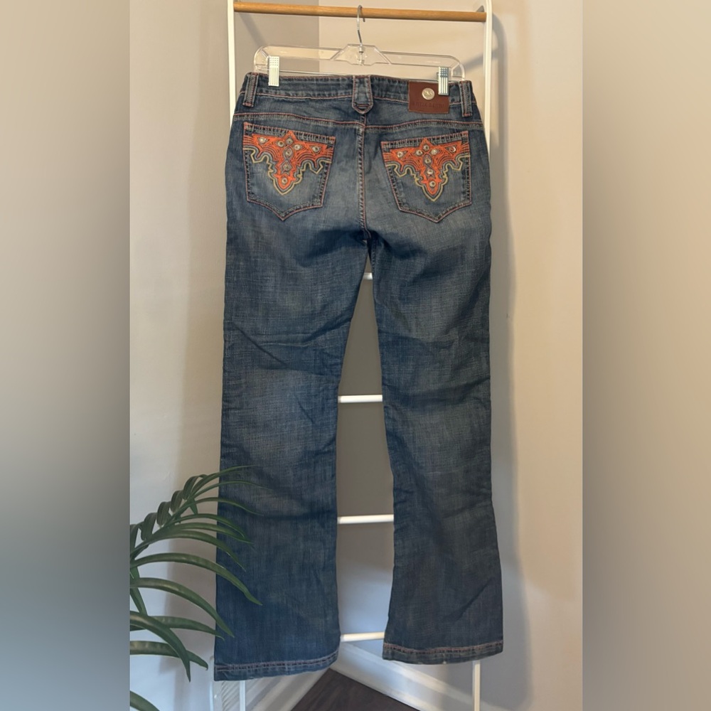 Antik Women's Blue Jeans with Orange Embroidery